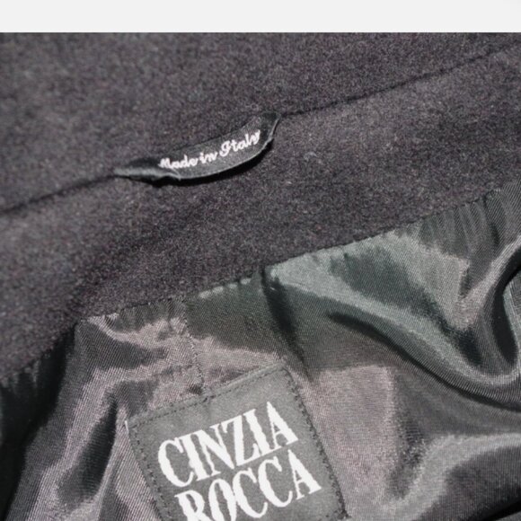 Cinzia Rocca Bemberg  Italy Black 100%  Wool Women Vintage coat Size:16 - Picture 6 of 12